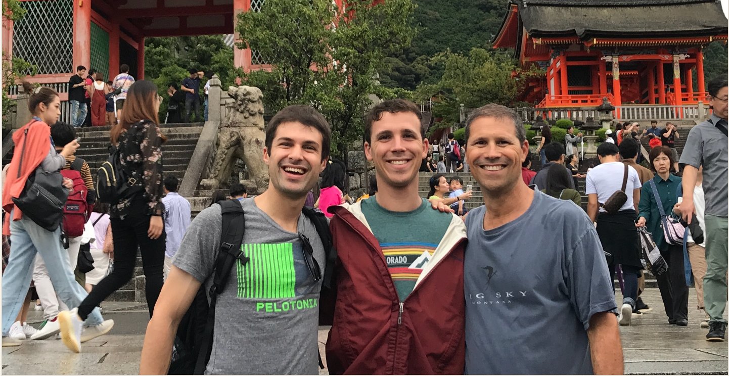 Evan with friends at Kiyomizudera temple, Kyoto — showing people around Japan
